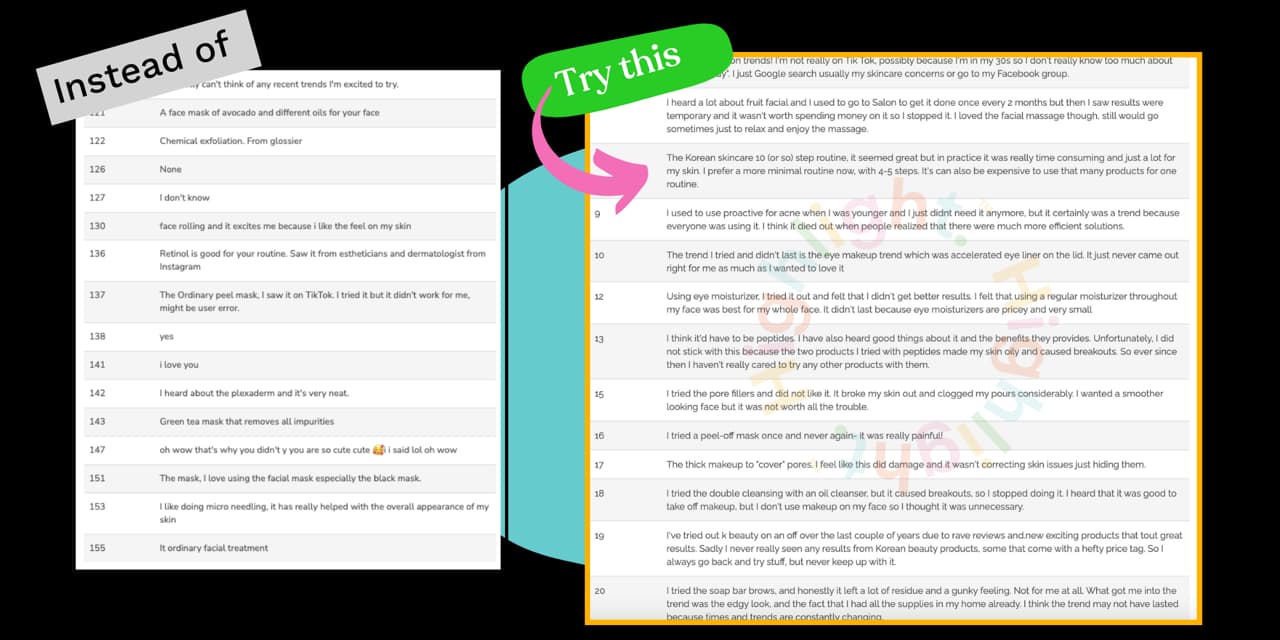 Comparison of typical panel responses versus Highlighter open-ended feedback